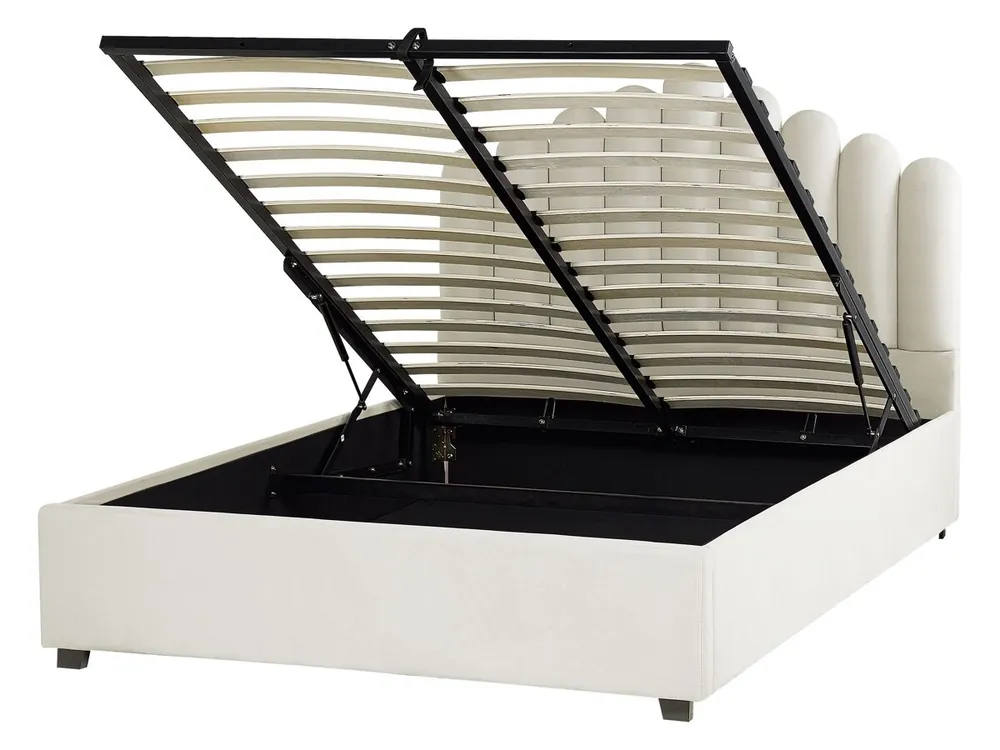 Cama con almacenaje Terciopelo VINCENNES 140 x 200 cm Blanco crema - Descanso