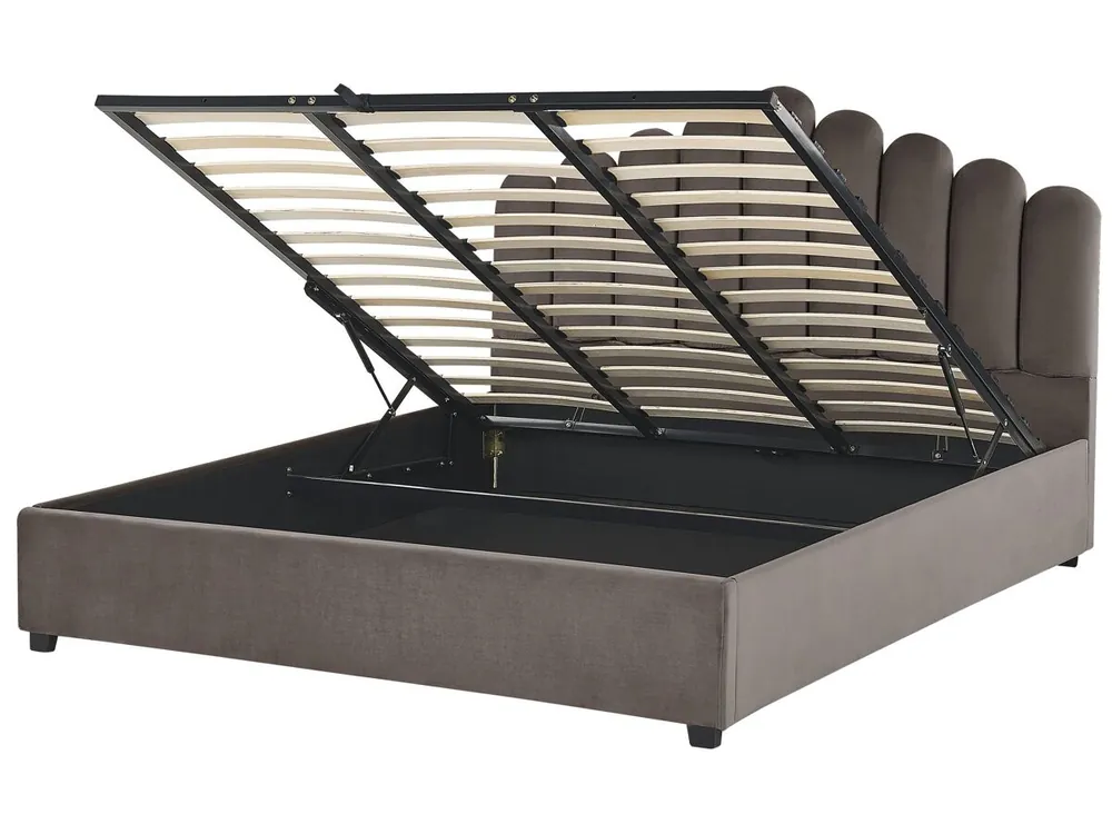 Cama con almacenaje Terciopelo VINCENNES 180 x 200 cm Gris pardo - Descanso