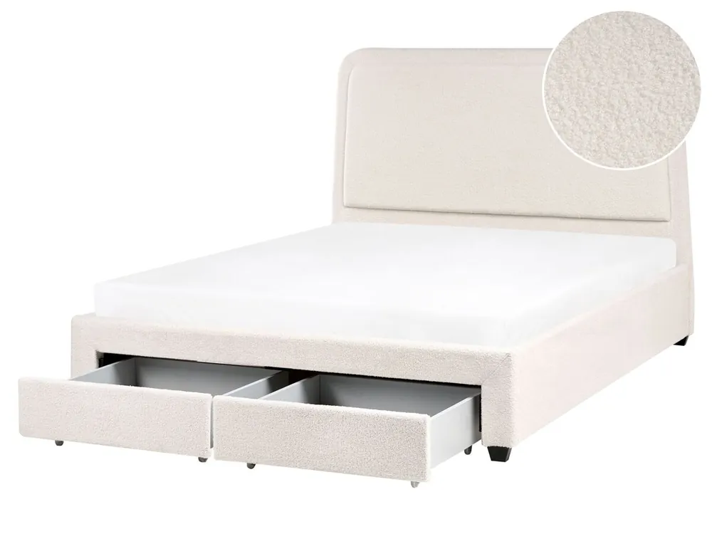 Cama con cajones SARDENT Bouclé Blanco crema 160 x 200 cm - Descanso