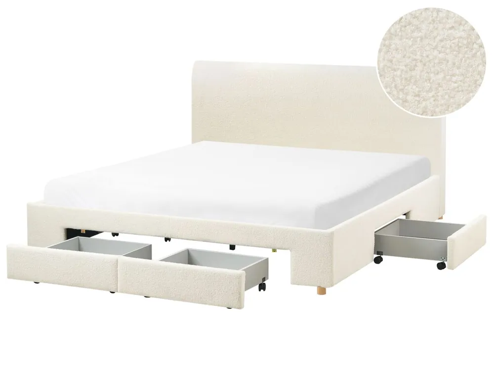 Cama con cajones Bouclé SOUTRIN 180 x 200 cm Blanco crema - Descanso