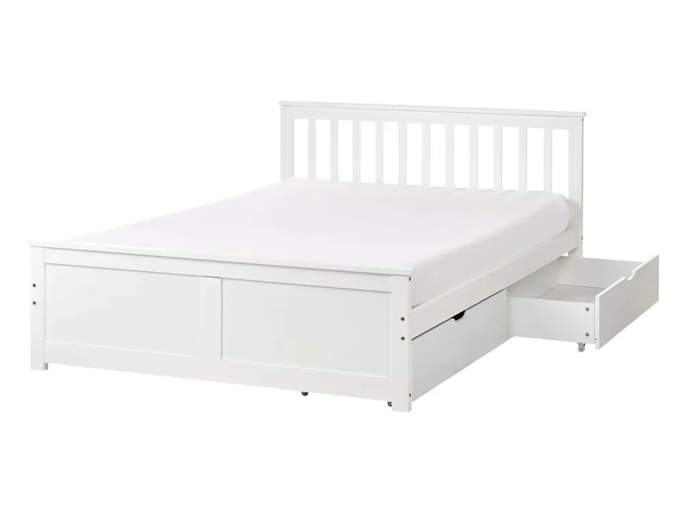 Cama con cajones Madera de pino OLENDON 140 x 200 cm Blanco - Descanso
