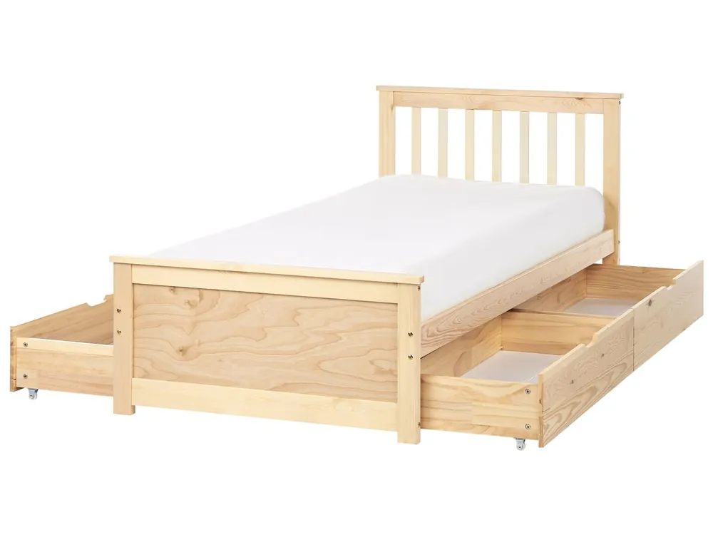 Cama con cajones Madera de pino OLENDON 90 x 200 cm Marrón claro - Descanso