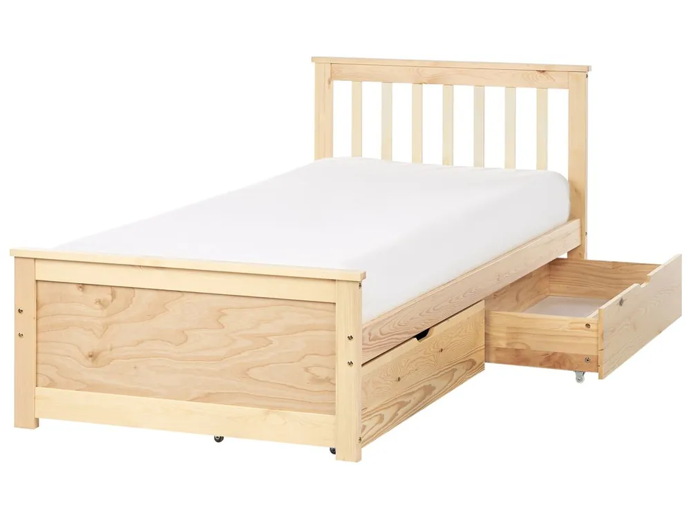 Cama con cajones Madera de pino OLENDON 90 x 200 cm Marrón claro - Descanso