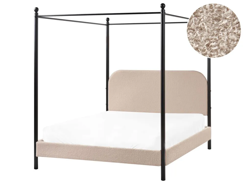 Cama con dosel Bouclé DANNEMOIS 140 x 200 cm Blanco crema - Descanso