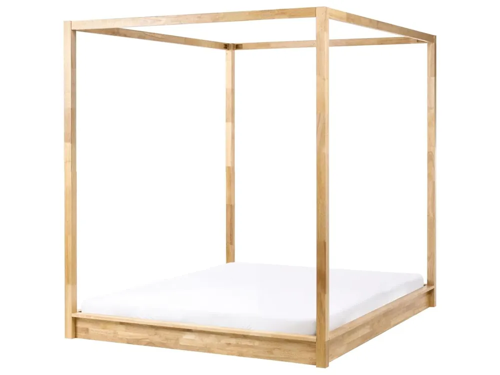 Cama con dosel Madera HERLIERE 160 x 200 cm Marrón claro - Descanso