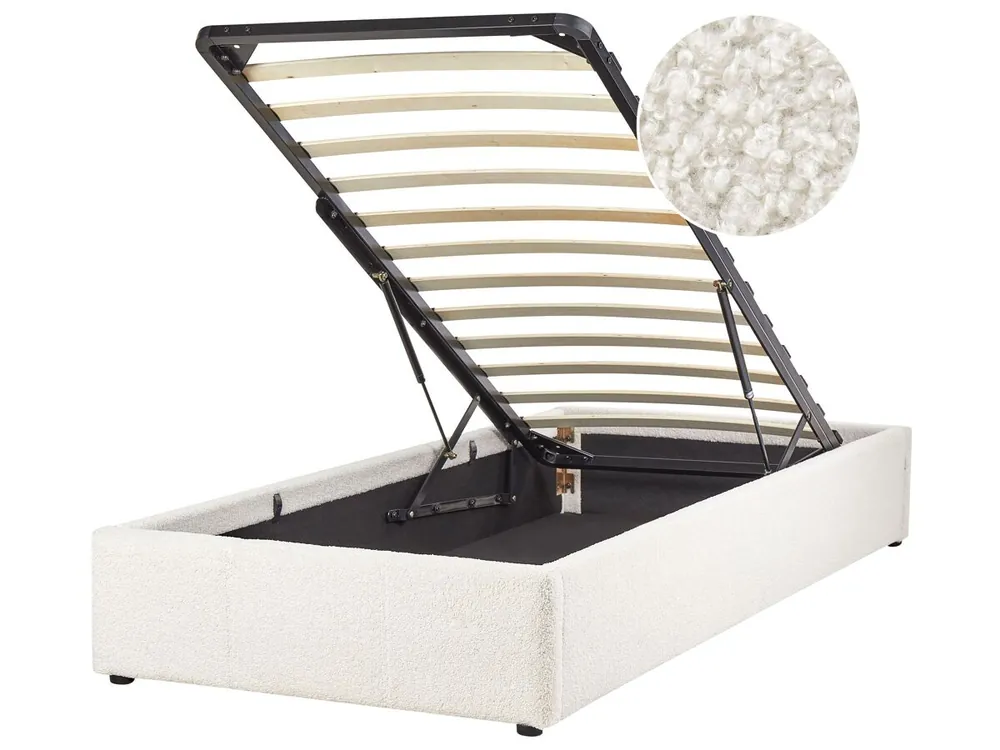 Cama con almacenaje sin cabecero Bouclé DINAN 90 x 200 cm Blanco crema - Descanso