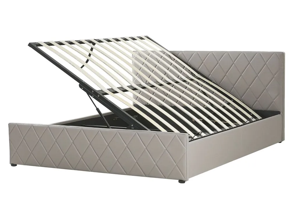 Cama con almacenaje Piel sintética ROCHEFORT 160 x 200 cm Gris pardo - Descanso