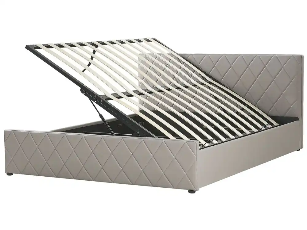 Cama con almacenaje Piel sintética ROCHEFORT 180 x 200 cm Gris pardo - Descanso