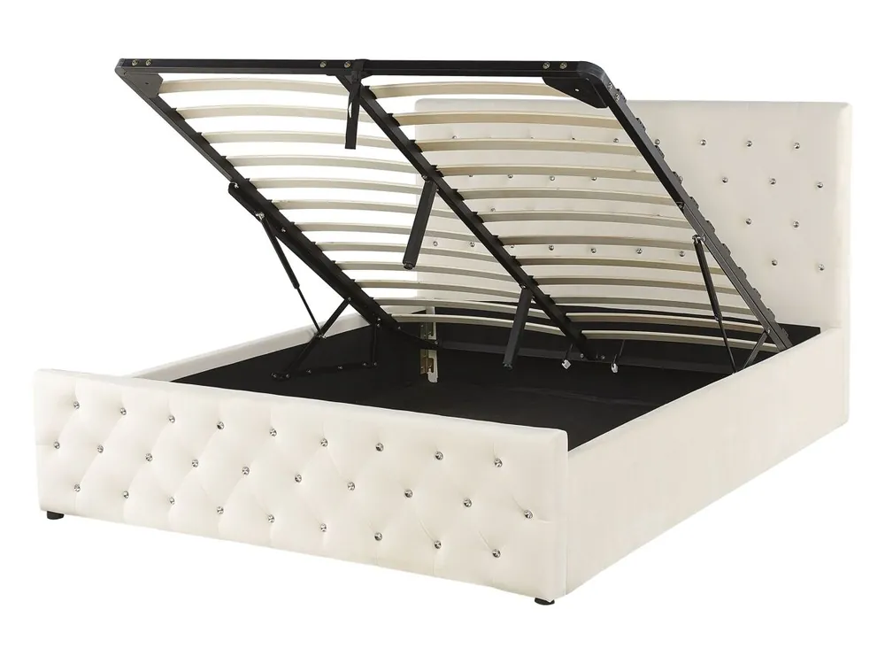Cama con almacenaje Terciopelo AMIENS 140 x 200 cm Beige claro - Descanso