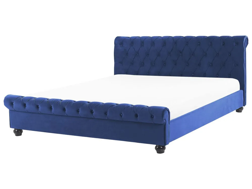 Cama Terciopelo AVALLON 180 x 200 cm Azul marino - Descanso