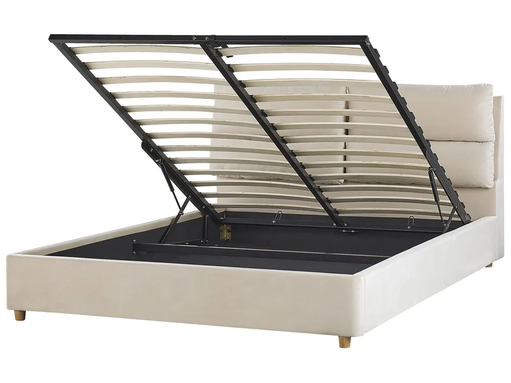 Cama con almacenaje Terciopelo BATILLY 160 x 200 cm Beige claro - Descanso
