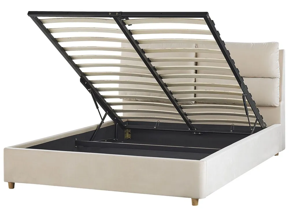 Cama con almacenaje Terciopelo BATILLY 140 x 200 cm Beige claro - Descanso