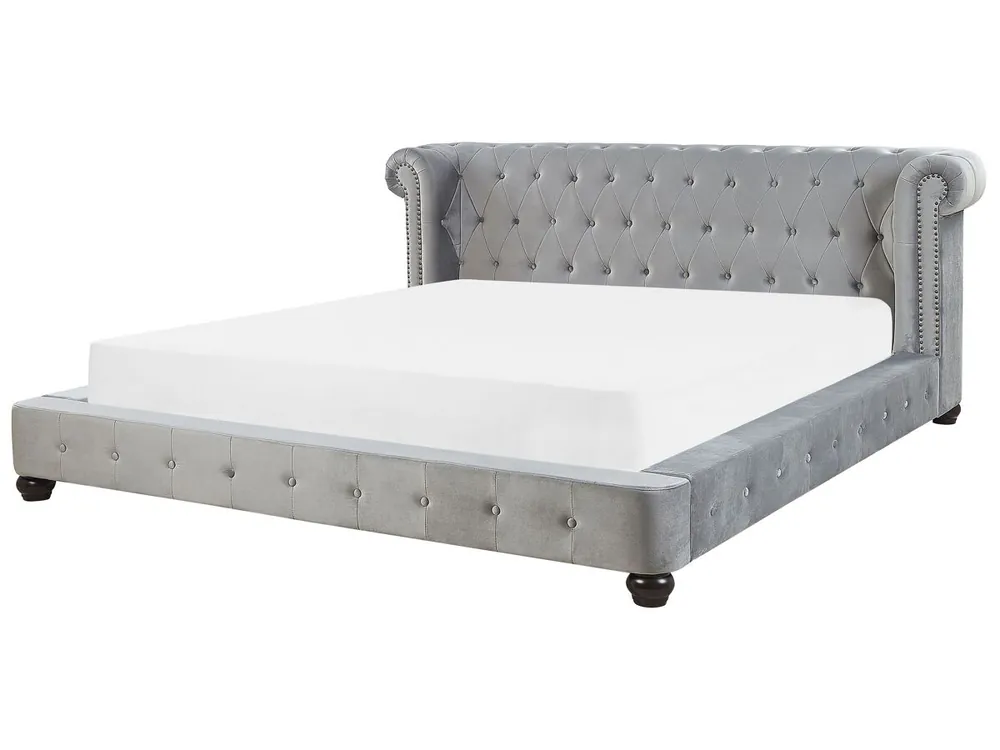 Cama Terciopelo CAVAILLON 180 x 200 cm Gris claro - Descanso