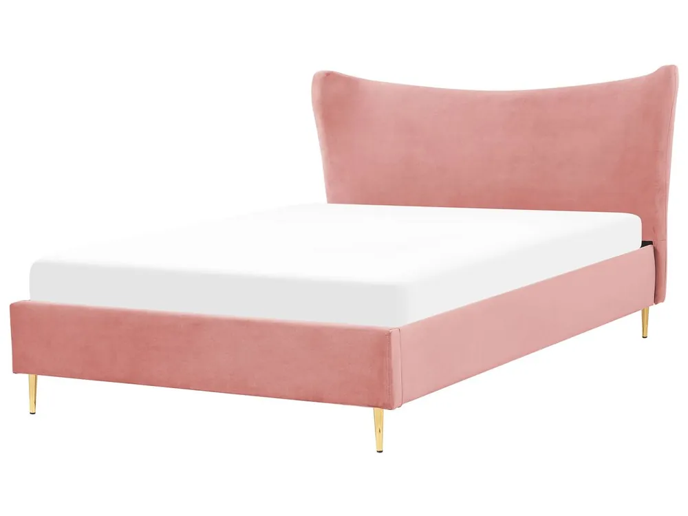 Cama Terciopelo CHALEIX 160 x 200 cm Rosa melocotón - Descanso