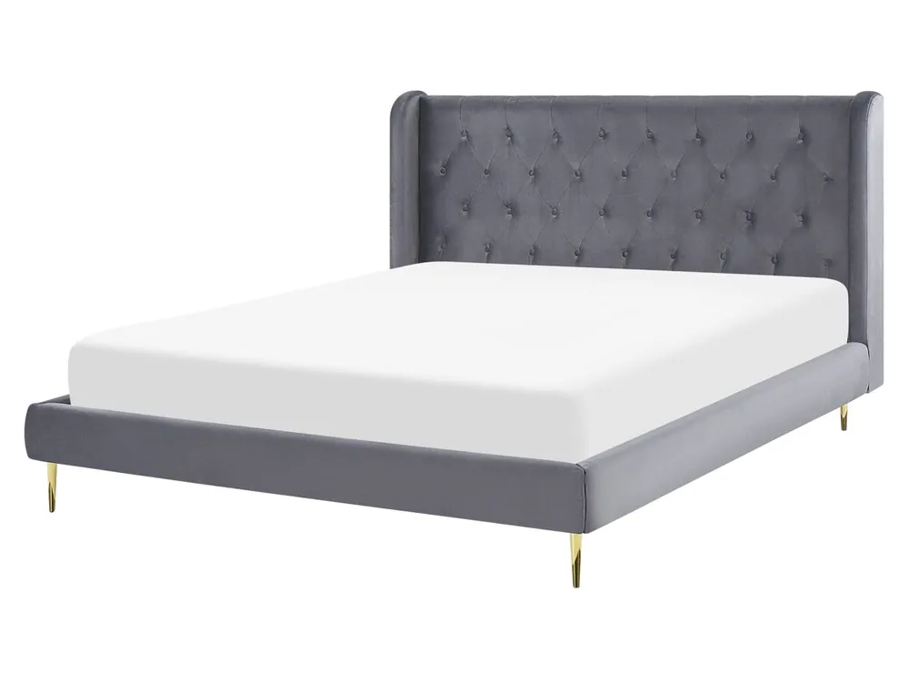 Cama Terciopelo FORBACH 160 x 200 cm Gris - Descanso