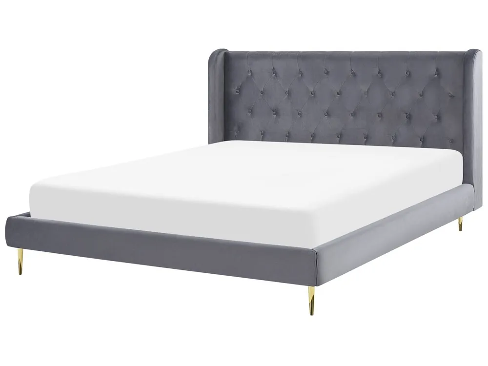 Cama Terciopelo FORBACH 180 x 200 cm Gris - Descanso