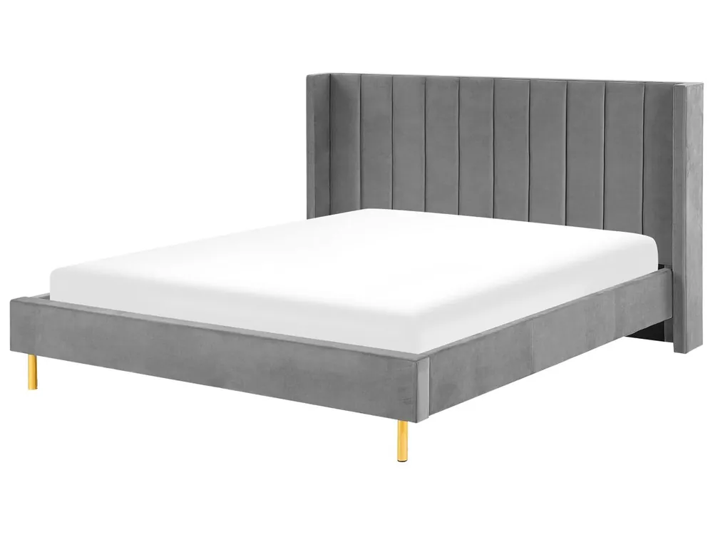 Cama Terciopelo VILLETTE 180 x 200 cm Beige - Descanso