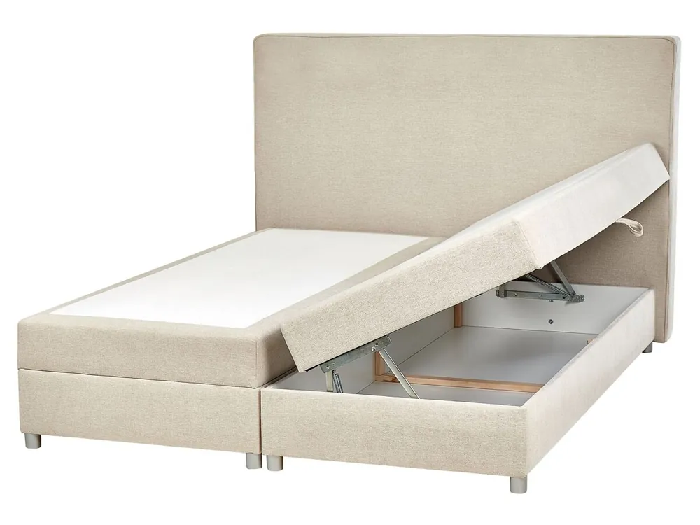 Cama continental con almacenaje Tela MINISTER 160 x 200 cm Beige claro - Descanso