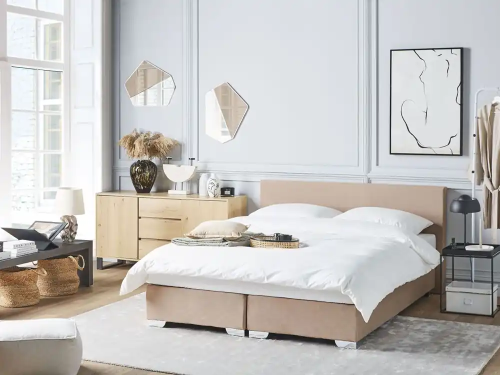 Cama continental Tela PRESIDENT 160 x 200 cm Beige - Descanso