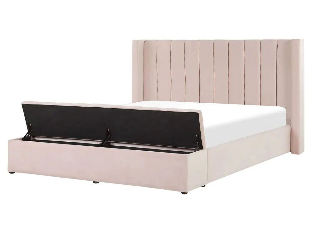 Cama de agua con banco de almacenaje Terciopelo NOYERS 160 x 200 cm Beige - Descanso