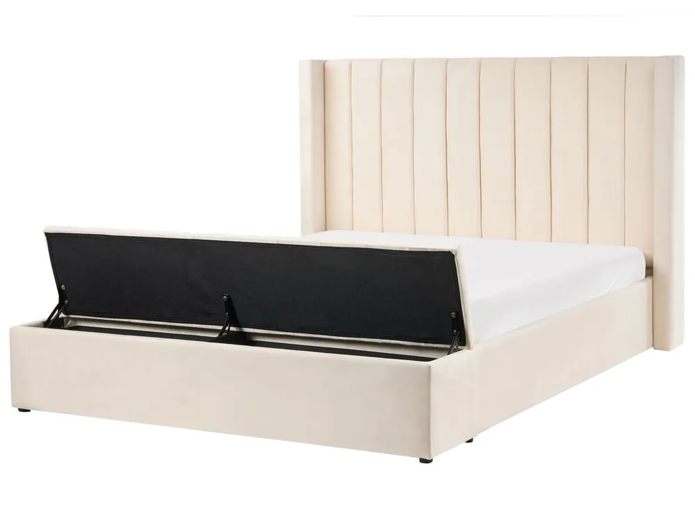 Cama de agua con banco de almacenaje NOYERS Terciopelo Blanco crema 160 x 200 cm - Descanso