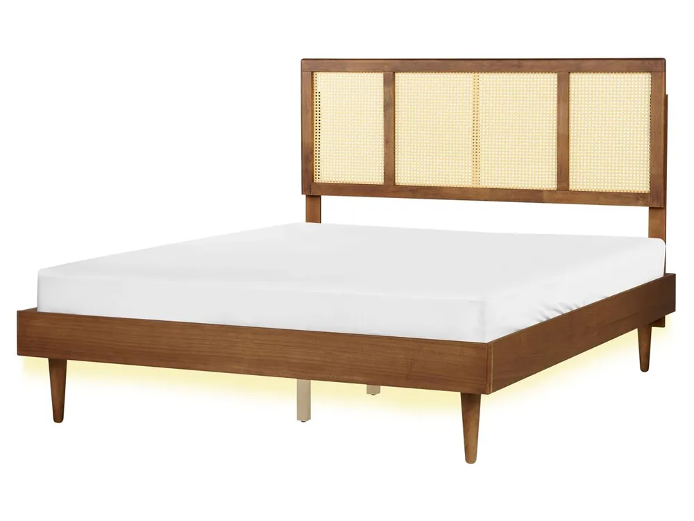 Cama LED Ratán AURAY 160 x 200 cm Marrón - Descanso