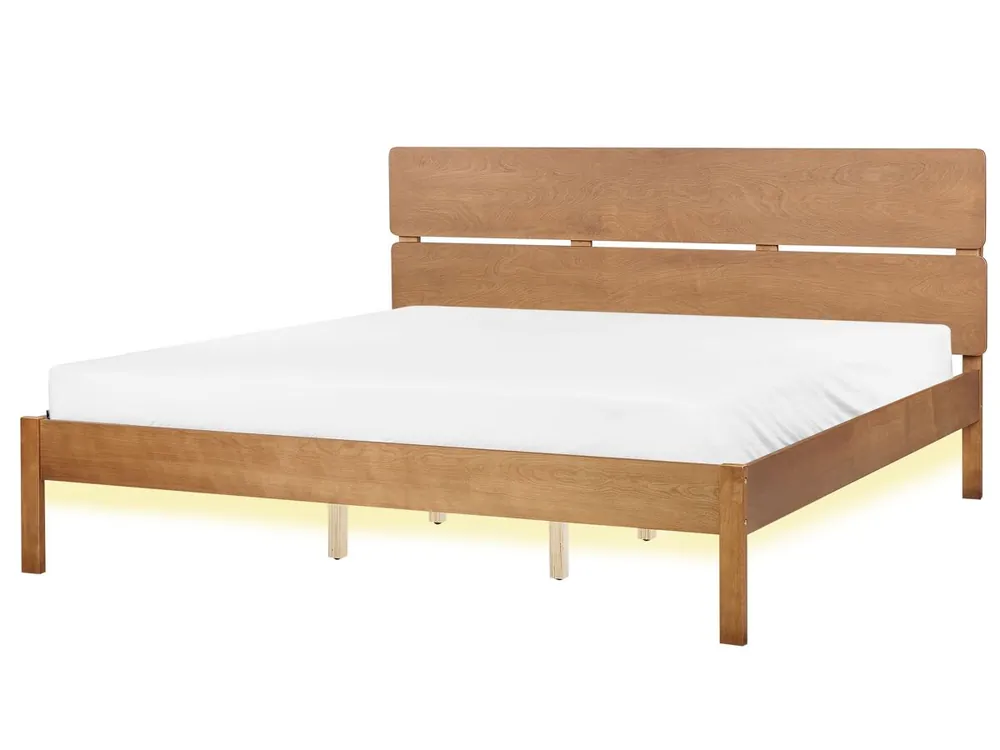 Cama LED Madera BOISSET 180 x 200 cm Marrón oscuro - Descanso