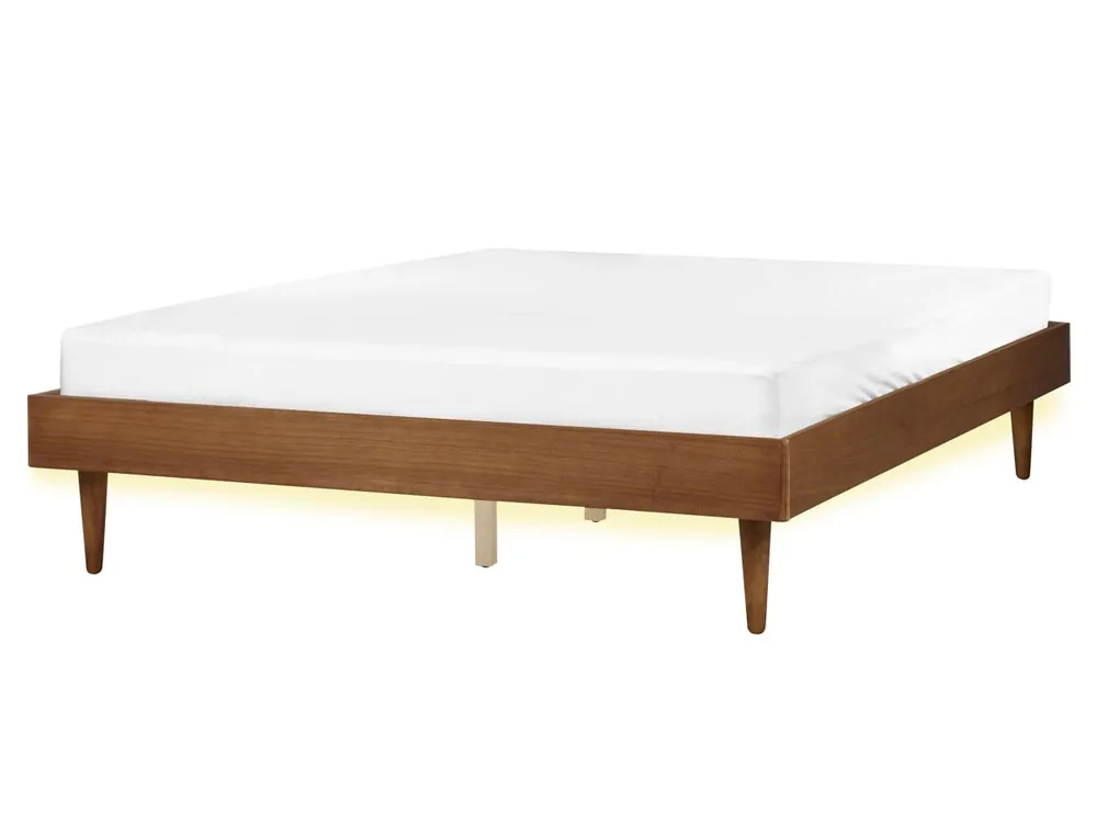 Cama LED TOUCY 160 x 200 cm Fresno marrón - Descanso