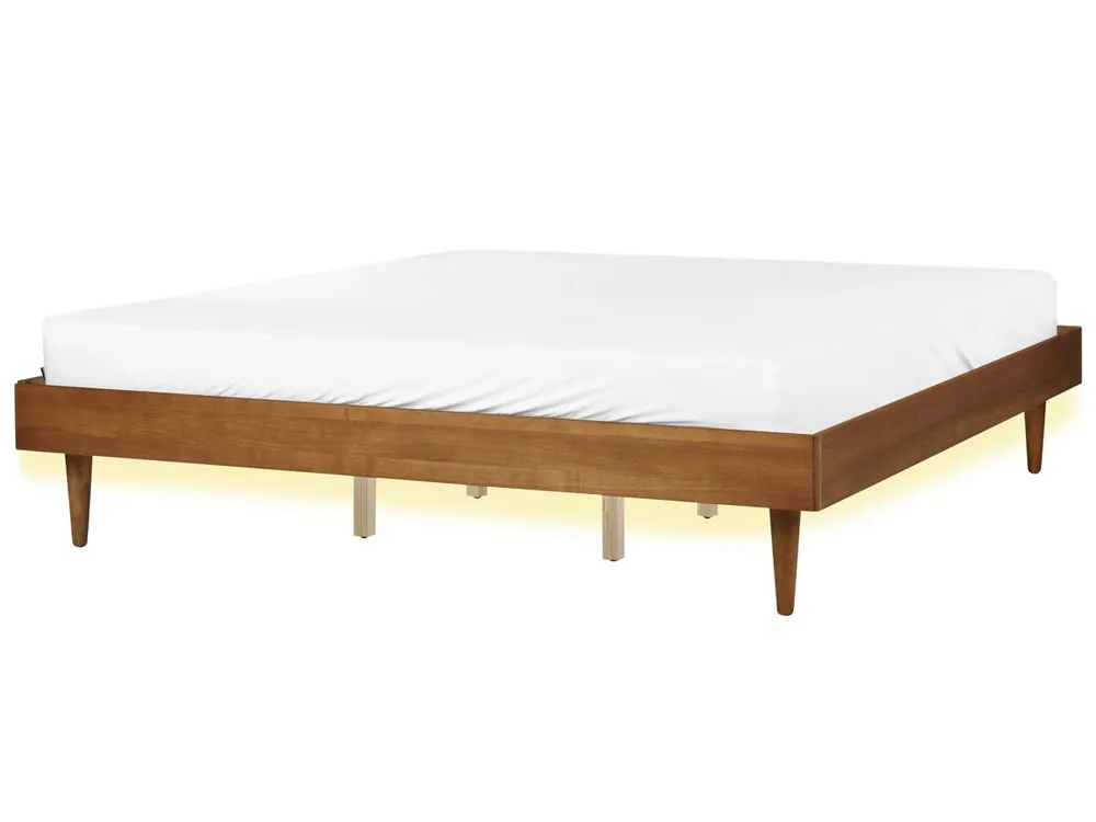 Cama LED TOUCY 180 x 200 cm Fresno marrón - Descanso