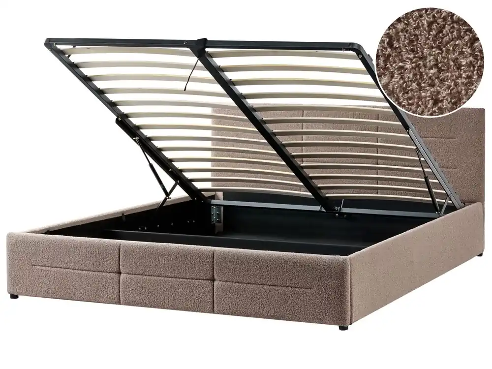 Cama con almacenaje MASSOGNES Bouclé Beige 180 x 200 cm - Descanso