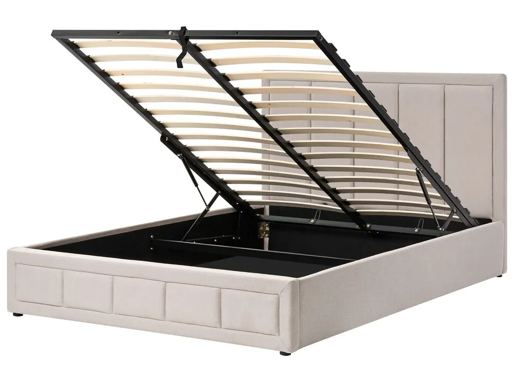 Cama con almacenaje QUIBERON Tela Beige 160 x 200 cm - Descanso