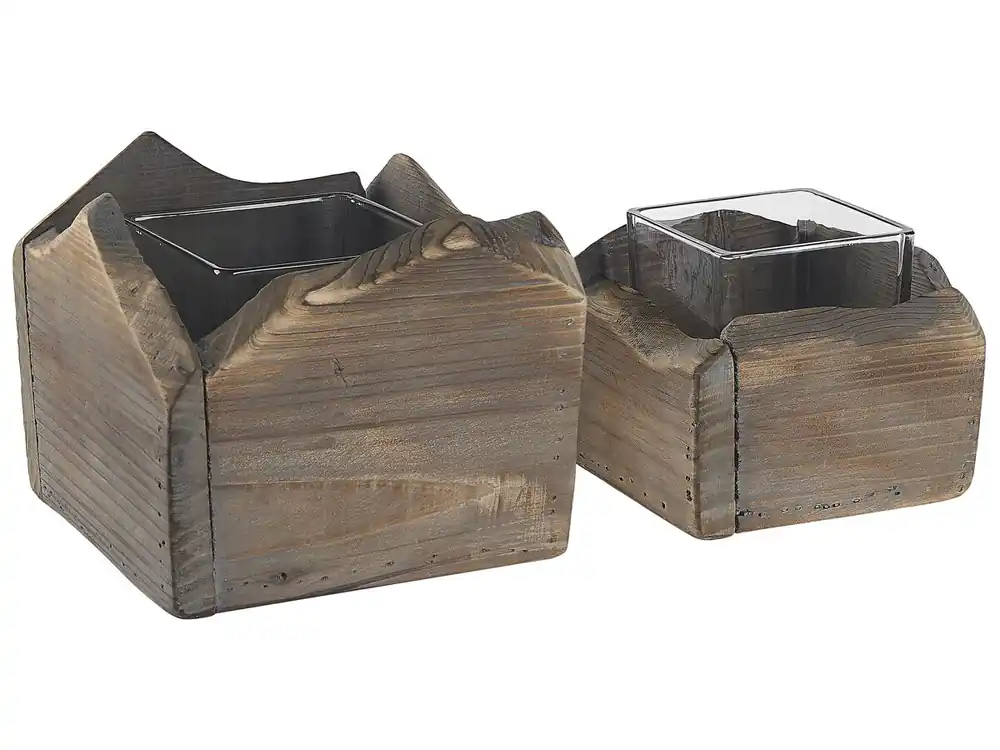 Conjunto de 2 candeleros PLATEROS Madera de abeto 15/12 cm Marrón oscuro - Decoración