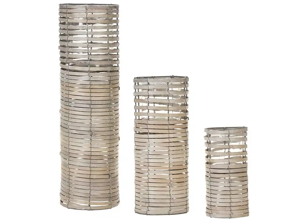 Conjunto de 3 candeleros ROVARE Madera de álamo 60/39/25 cm Gris - Decoración
