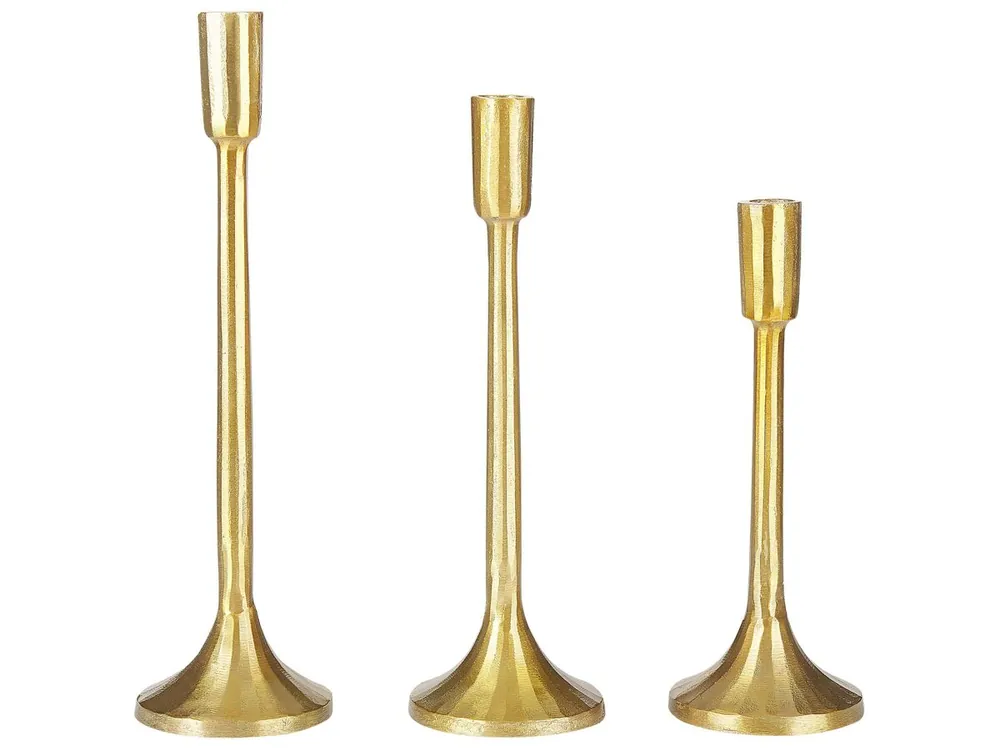 Conjunto de 3 candeleros ZIMBABWE Metal 36 cm Dorado - Decoración