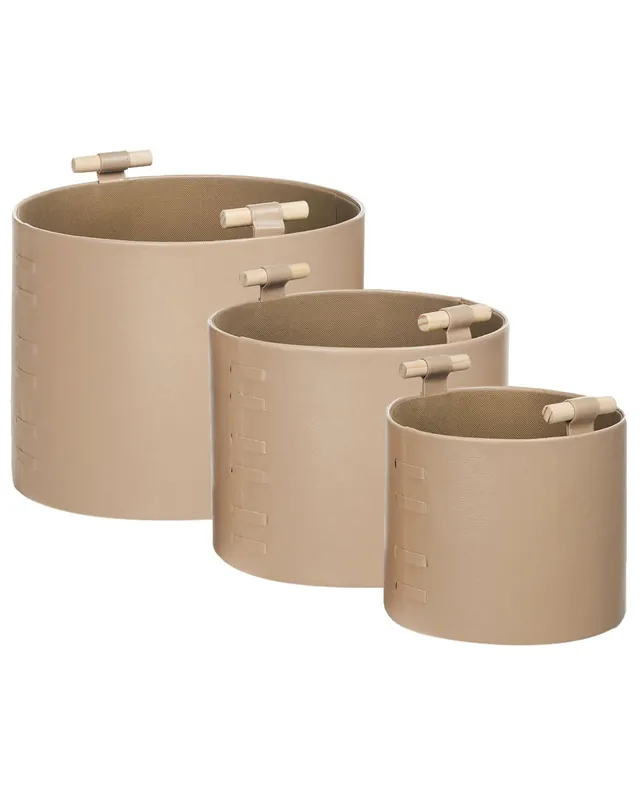 Conjunto de 3 cestas ARAM Piel sintética Beige - Decoración