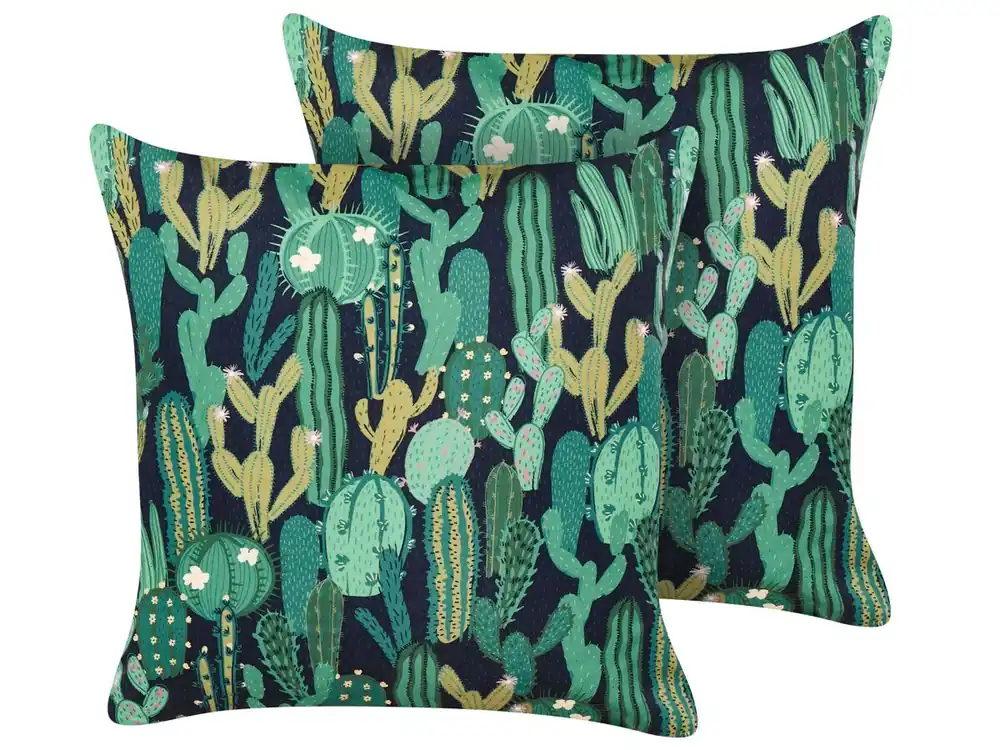Conjunto de 2 cojines de exterior BUSSANA Patrón de plantas 45 x 45 cm Verde - Textil