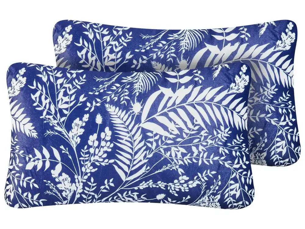 Conjunto de 2 cojines de exterior GLIMMER Patrón de plantas 30 x 50 cm Azul - Jardín