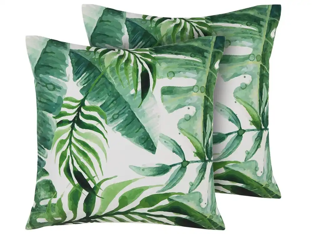 Conjunto de 2 cojines de exterior PAVELLI Patrón de plantas 45 x 45 cm Verde - Textil