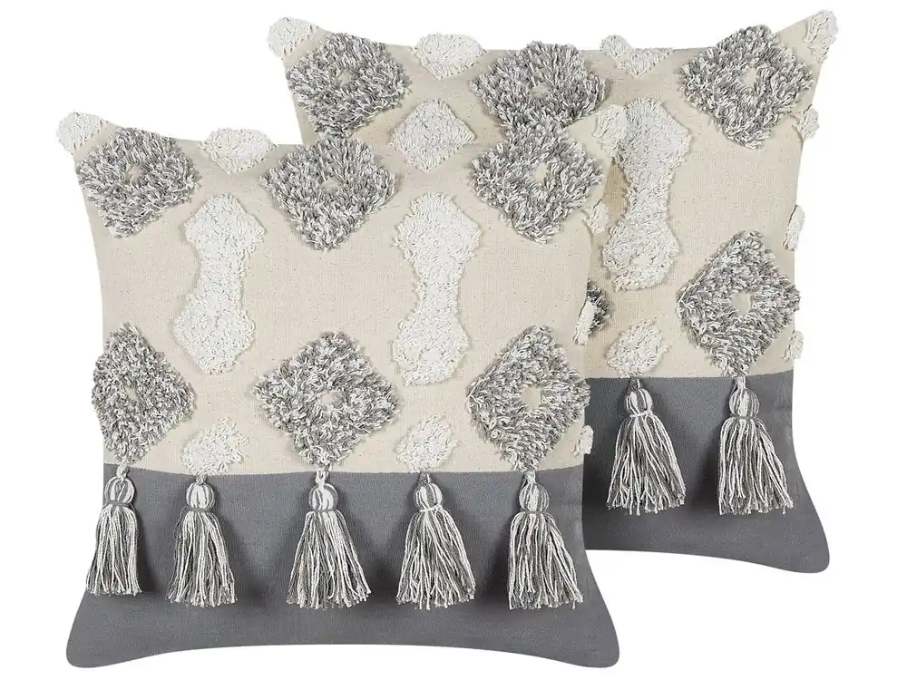 Conjunto de 2 cojines decorativos ALOCASIA Algodón 45 x 45 cm Beige Patrón geométrico - Textil