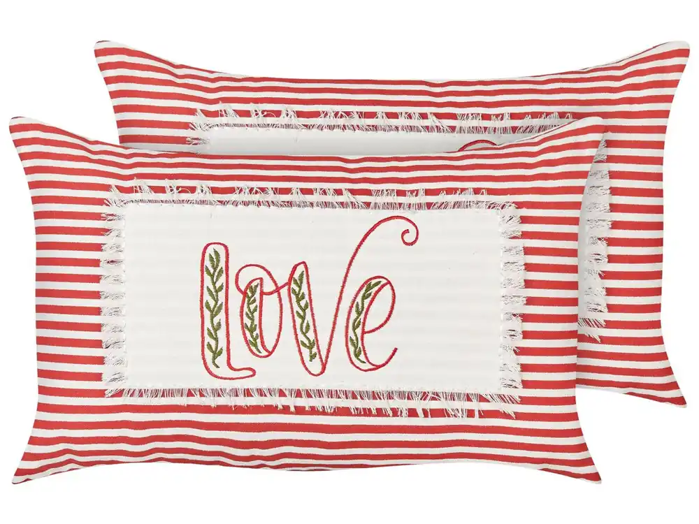 Conjunto de 2 cojines decorativos ALSINE Algodón 30 x 50 cm Rojo A rayas - Textil