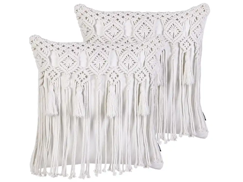 Conjunto de 2 cojines decorativos BAMIAN Algodón 45 x 45 cm Blanco crema Patrón geométrico - Textil