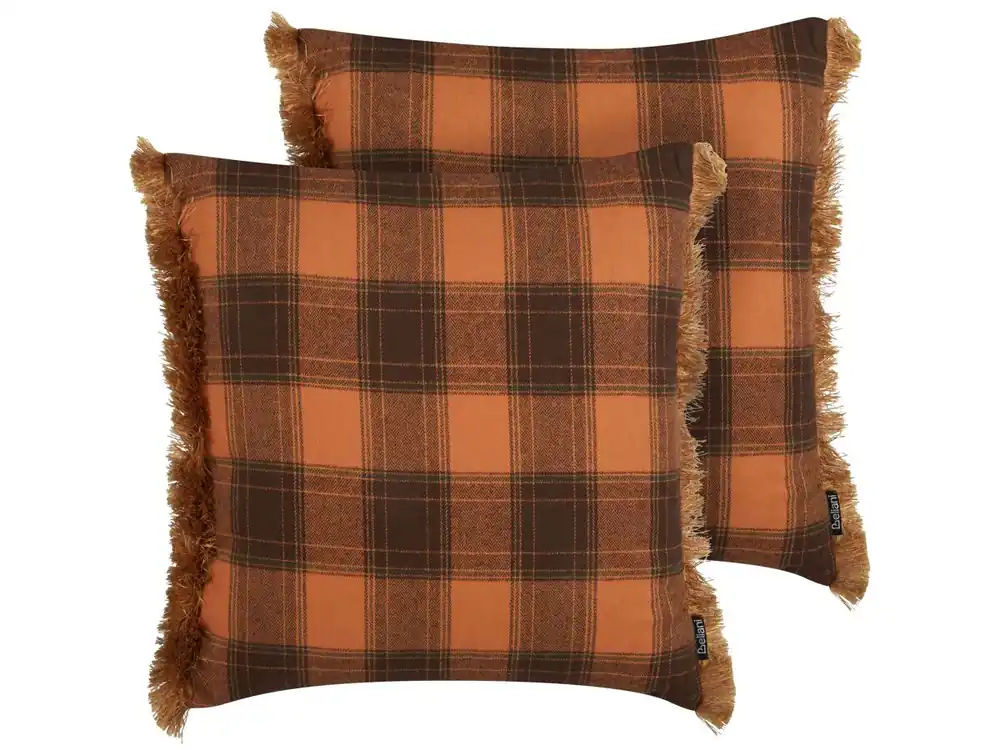 Conjunto de 2 cojines decorativos BARJA 45 x 45 cm Naranja A cuadros - Textil