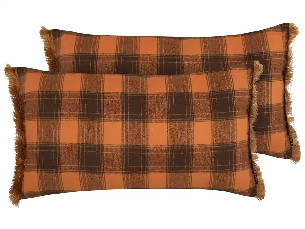 Conjunto de 2 cojines decorativos BARJA 40 x 70 cm Naranja A cuadros - Textil