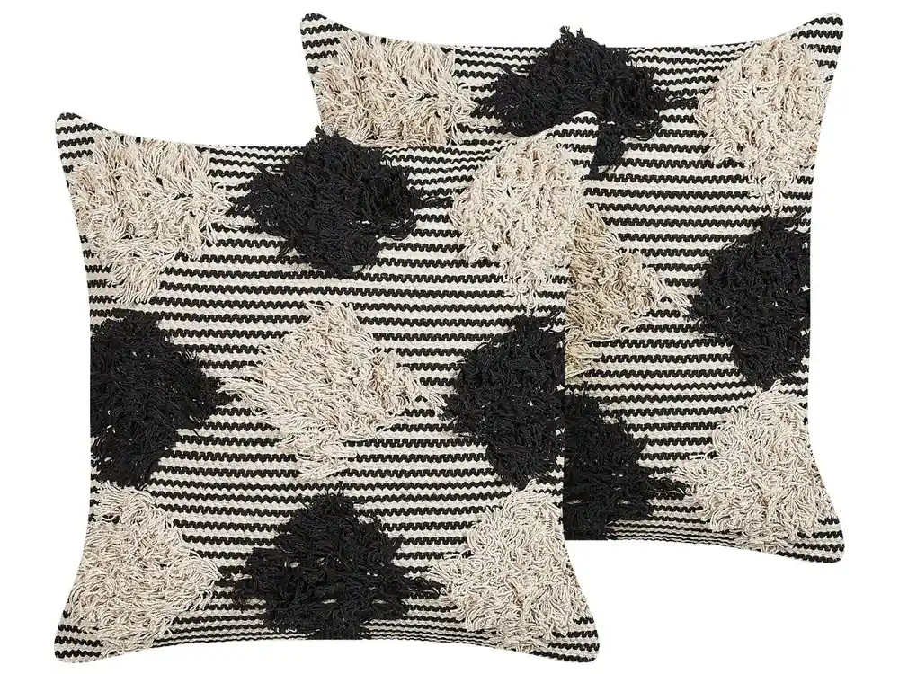 Conjunto de 2 cojines decorativos BHUSAWAL Algodón 50 x 50 cm Negro Patrón geométrico - Textil
