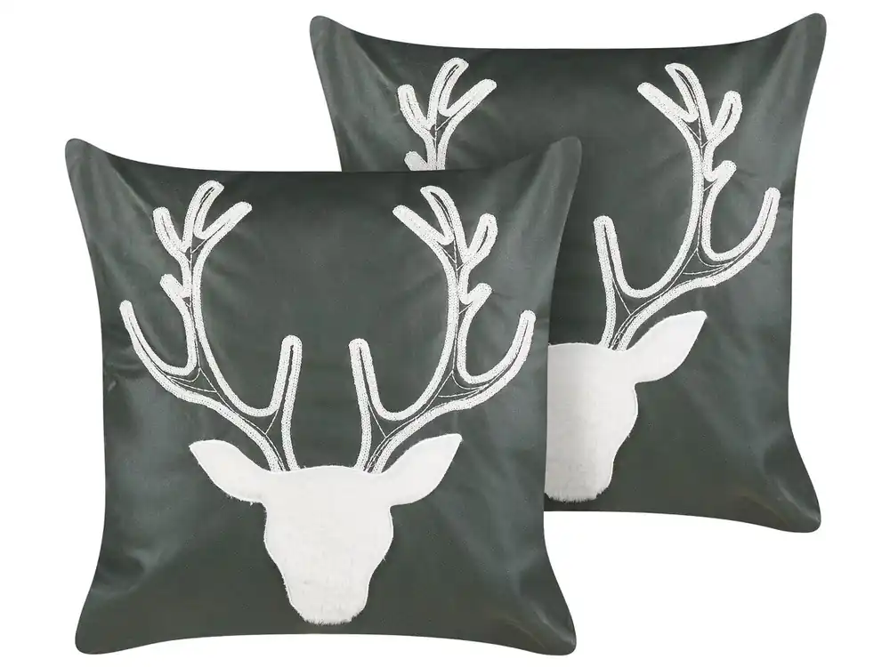 Conjunto de 2 cojines decorativos BICOCCA Terciopelo 45 x 45 cm Verde oscuro Patrón navideño - Textil