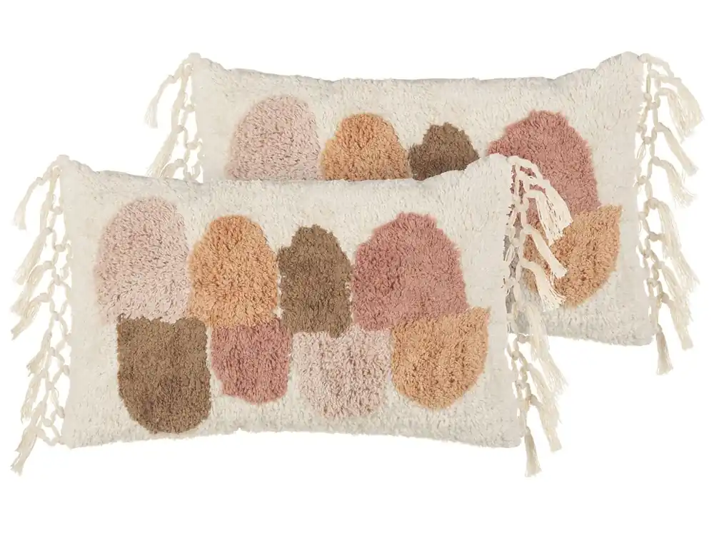Conjunto de 2 cojines CALTHA Algodón 30 x 50 cm Abstracto Copetudo Beige - Textil