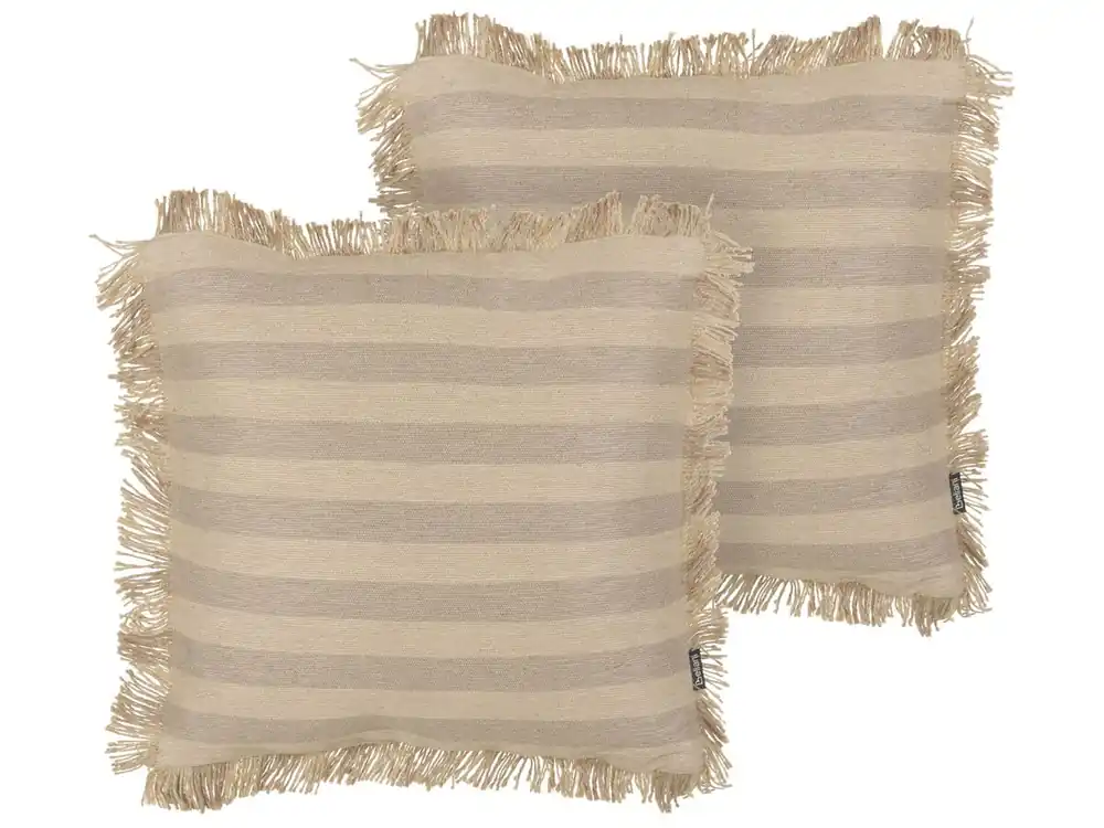 Conjunto de 2 cojines decorativos CIRSIUM Yute 45 x 45 cm Beige A rayas - Textil