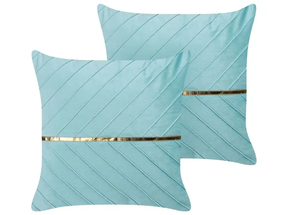 Conjunto de 2 cojines decorativos CONEFLOWER 45 x 45 cm Azul claro A rayas - Textil