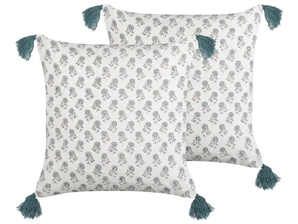 Conjunto de 2 cojines decorativos CORNUS Algodón 45 x 45 cm Azul Patrón floral - Textil
