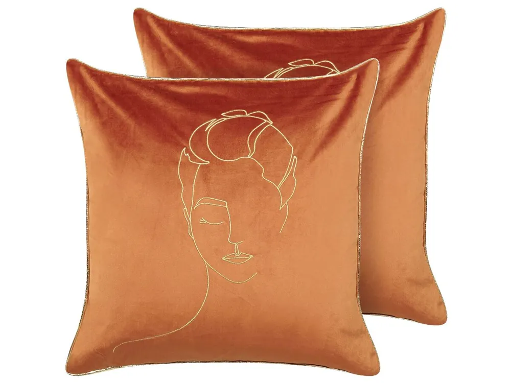 Conjunto de 2 cojines decorativos CROCUS Terciopelo 45 x 45 cm Naranja Patrón abstracto - Textil